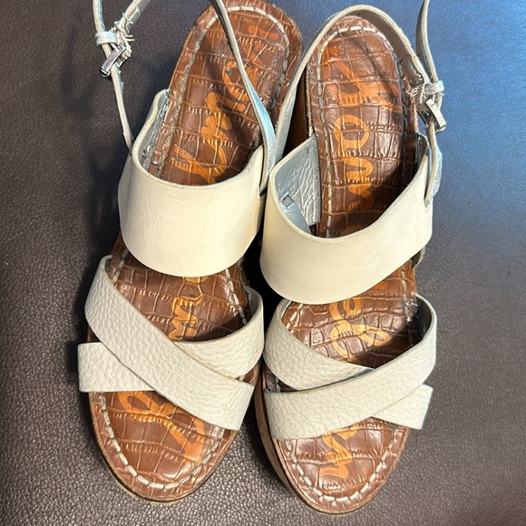 Sam Edelman platform shoes - cork wedge cream leather silver sandal shoes - Picture 6 of 13